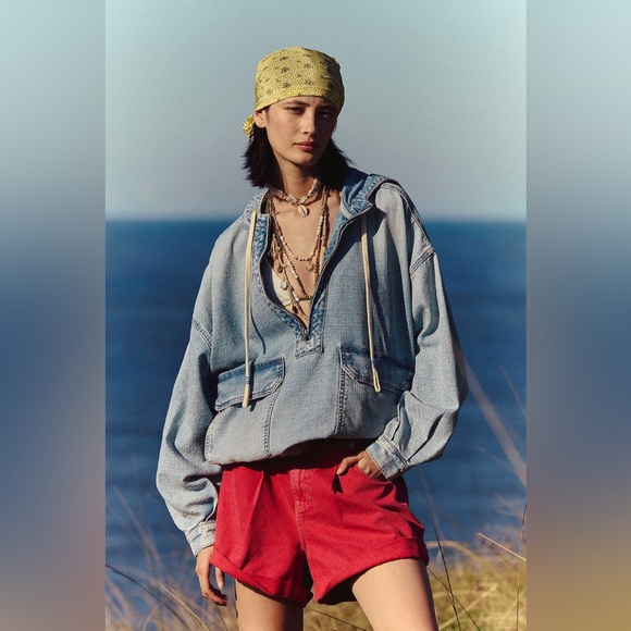 WE THE FREE/FREE PEOPLE CASEY DENIM PULLOVER HOODIE SIZE S NWOT - Picture 4 of 6